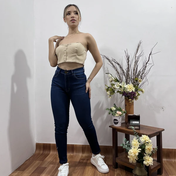 Pantalon Clasico Tiro Alto Oscuro